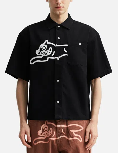 Icecream Running Dog Short Sleeve Denim Graphic Button-up Shirt In Black