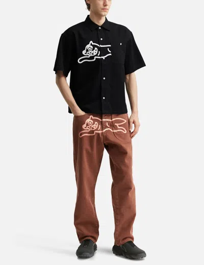 Icecream Running Dog Short Sleeve Denim Graphic Button-up Shirt In Black