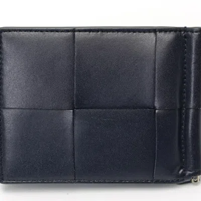 Pre-owned Bottega Veneta Khaki Navy Intrecciato Leather Card Wallet ()