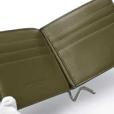 Pre-owned Bottega Veneta Khaki Navy Intrecciato Leather Card Wallet ()