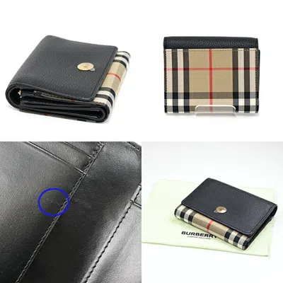 Pre-owned Burberry Beige Black Elastane Cotton Leather Wallet (tri-fold) ()