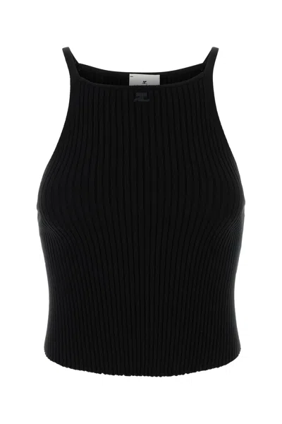 Courrèges Sleeveless Ribbed Cropped Knit Tank Top In Black