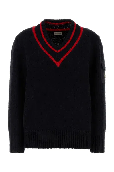Moncler Wool Blend Sweater With Stripe And Patch In Black