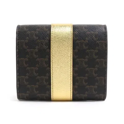 Pre-owned Celine Brown Gold Coated Canvas Wallet (tri-fold) ()