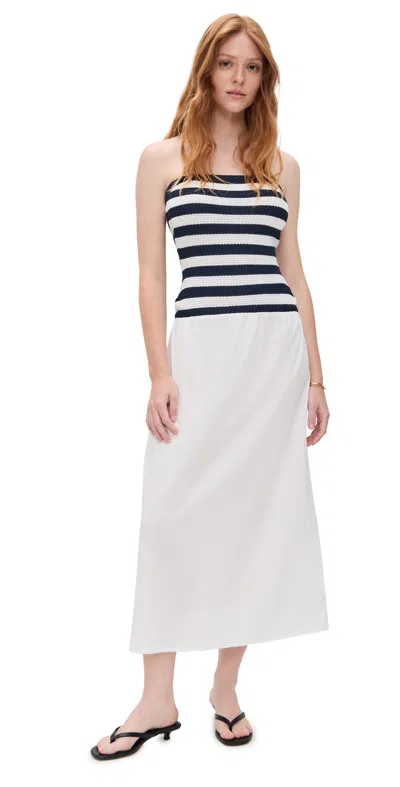 Onia Crochet Knit Poplin Maxi Dress Deep Navy/white