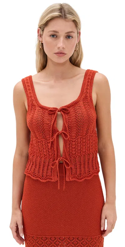 Madewell Pointelle Front Tie Sweater Tank Rustic Flame