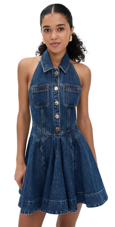 Self-portrait Denim Sleeveless Flared Mini Dress Blue