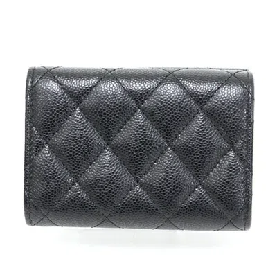 Pre-owned Chanel Black Grained Calfskin Wallet (tri-fold) ()