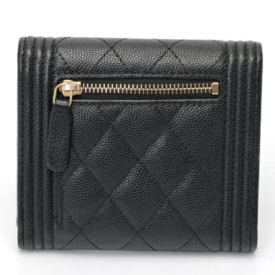 Pre-owned Chanel Black Grained Calfskin Wallet (tri-fold) ()