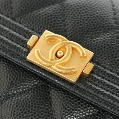 Pre-owned Chanel Black Grained Calfskin Wallet (tri-fold) ()