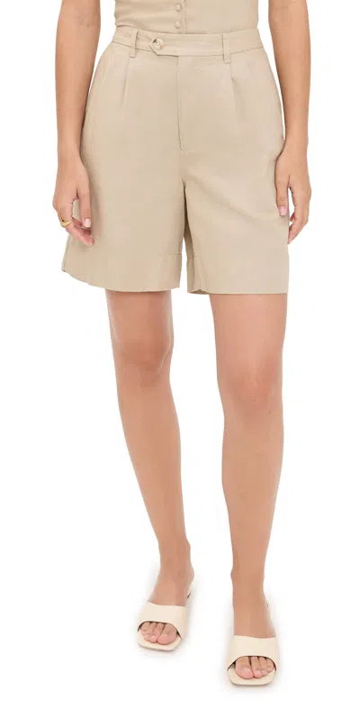 Onia Air Linen Pleated Bermuda Shorts Jute