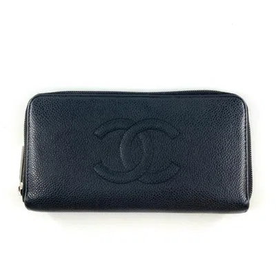 Pre-owned Chanel Black Leather Long Wallet (bi-fold) ()