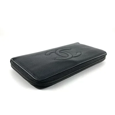 Pre-owned Chanel Black Leather Long Wallet (bi-fold) ()