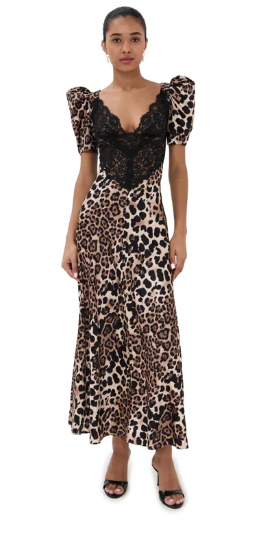 Rodarte Leopard-print Silk Satin Maxi Dress In Brown