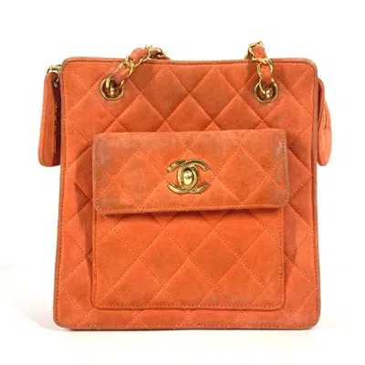 Pre-owned Chanel Orange Suede Handbag Shoulder Bag ()