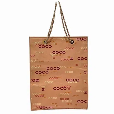 Pre-owned Chanel Pink White Canvas Handbag Tote Bag ()