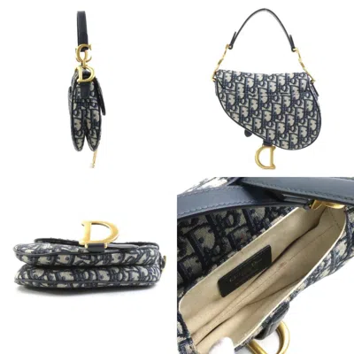 Pre-owned Dior Christian  Navy Canvas Handbag Saddle Bag ()