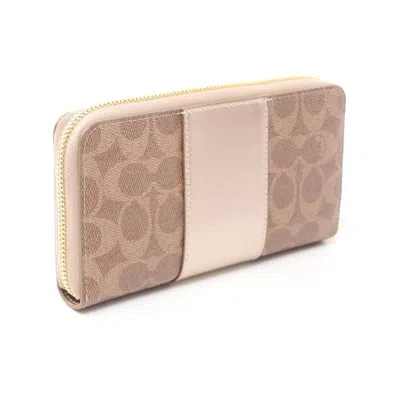Pre-owned Coach Brown Gold Coated Canvas Leather Long Wallet (bi-fold) ()