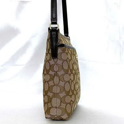 Pre-owned Coach Signature Beige Brown Signature Line Shoulder Bag ()