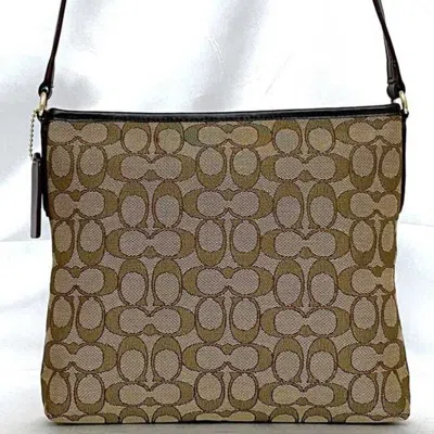 Pre-owned Coach Signature Beige Brown Signature Line Shoulder Bag ()