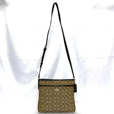 Pre-owned Coach Signature Beige Brown Signature Line Shoulder Bag ()