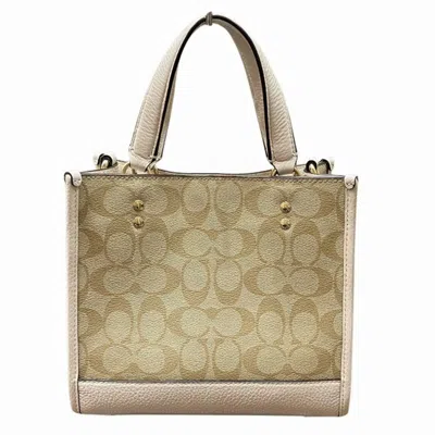Pre-owned Coach Signature Beige White Leather Handbag Shoulder Bag ()