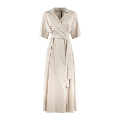 Max Mara Stretch Cotton Poplin Wrap Dress In Neutral