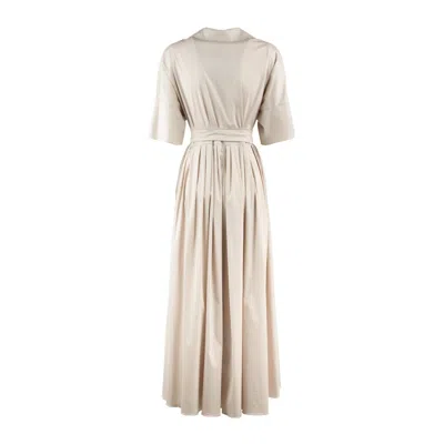 Max Mara Stretch Cotton Poplin Wrap Dress In Neutral
