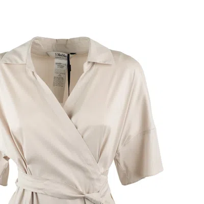 Max Mara Stretch Cotton Poplin Wrap Dress In Neutral