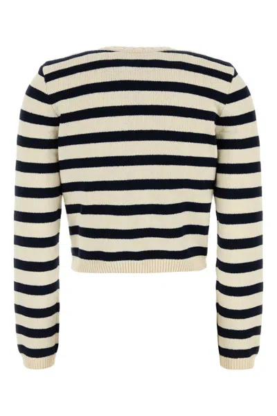 Frame Embroidered V Neck Striped Knit Cardigan In Brown