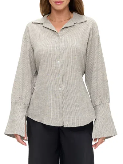 Renee C Women's Relaxed Striped Linen-blend Button Shirt