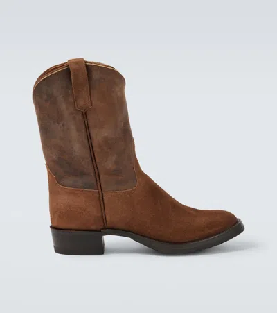 Rrl Suede And Leather Cowboy Boots In Brown