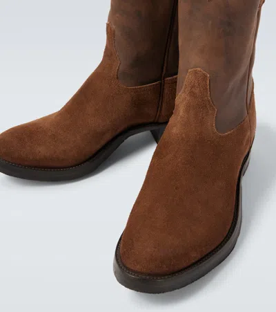 Rrl Suede And Leather Cowboy Boots In Brown
