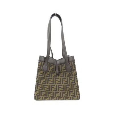 Pre-owned Fendi Dark Brown Canvas Leather Shoulder Bag ()