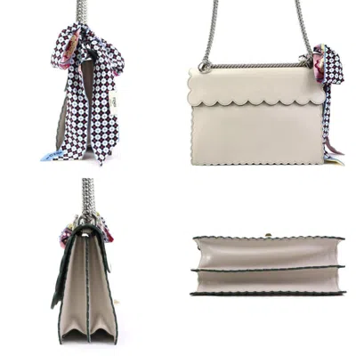 Pre-owned Fendi Light Gray Leather Silk Handbag Shoulder Bag ()