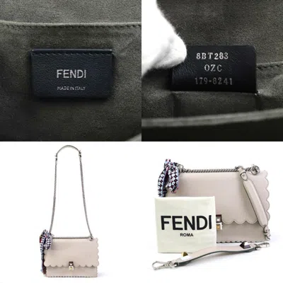 Pre-owned Fendi Light Gray Leather Silk Handbag Shoulder Bag ()