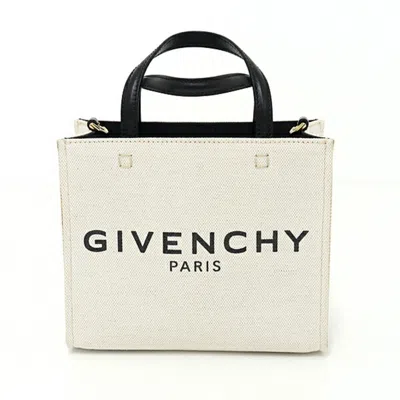 Pre-owned Givenchy Beige Black Linen Cotton Canvas Leather Tote Bag ()