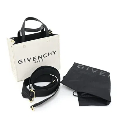 Pre-owned Givenchy Beige Black Linen Cotton Canvas Leather Tote Bag ()