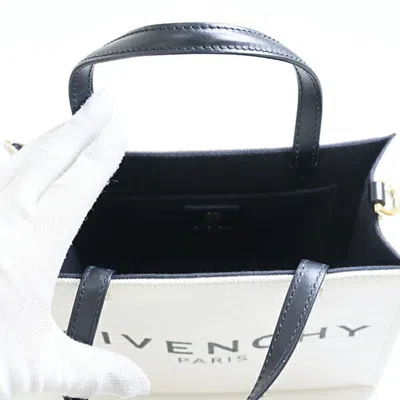 Pre-owned Givenchy Beige Black Linen Cotton Canvas Leather Tote Bag ()