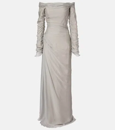 Marmar Halim Off-shoulder Silk Gown In Gray