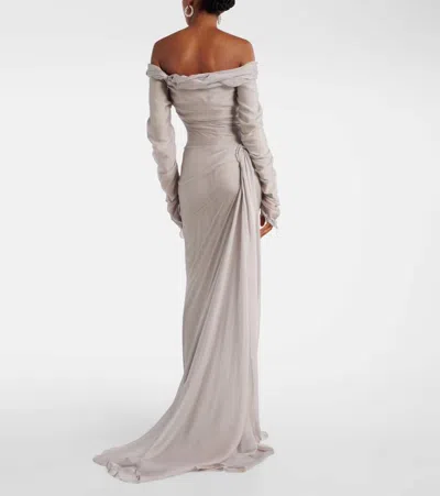 Marmar Halim Off-shoulder Silk Gown In Gray