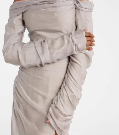 Marmar Halim Off-shoulder Silk Gown In Gray