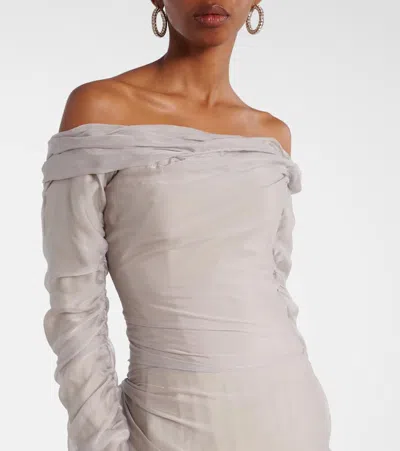 Marmar Halim Off-shoulder Silk Gown In Gray
