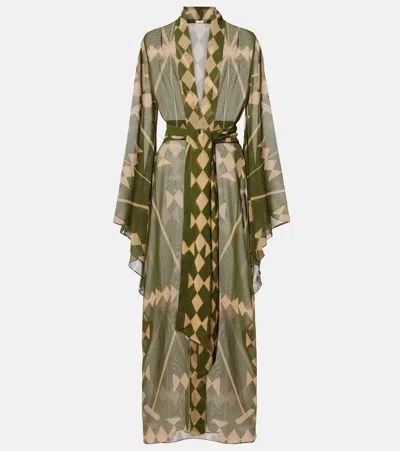 Johanna Ortiz Amazon Georgette Kimono Maxi Dress In Green