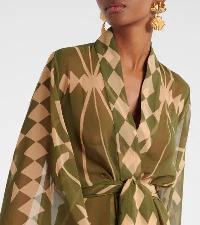 Johanna Ortiz Amazon Georgette Kimono Maxi Dress In Green