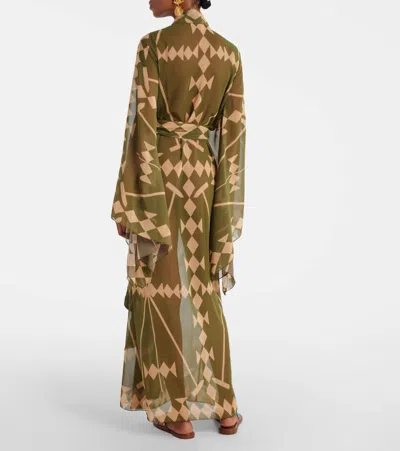 Johanna Ortiz Amazon Georgette Kimono Maxi Dress In Green