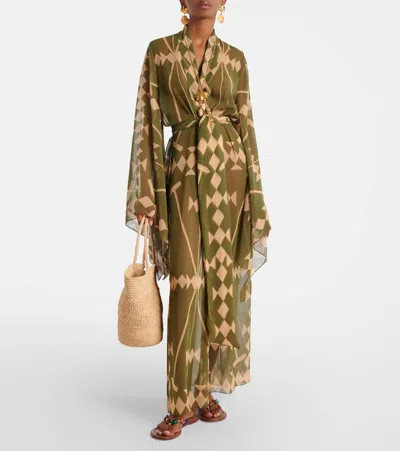 Johanna Ortiz Amazon Georgette Kimono Maxi Dress In Green
