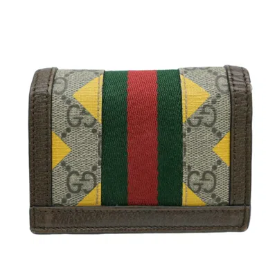 Pre-owned Gucci Beige Brown Multi-color Gg Supreme Wallet (bi-fold) ()