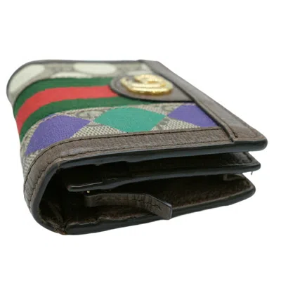 Pre-owned Gucci Beige Brown Multi-color Gg Supreme Wallet (bi-fold) ()