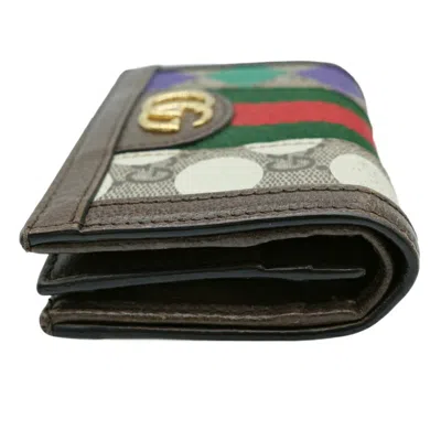 Pre-owned Gucci Beige Brown Multi-color Gg Supreme Wallet (bi-fold) ()